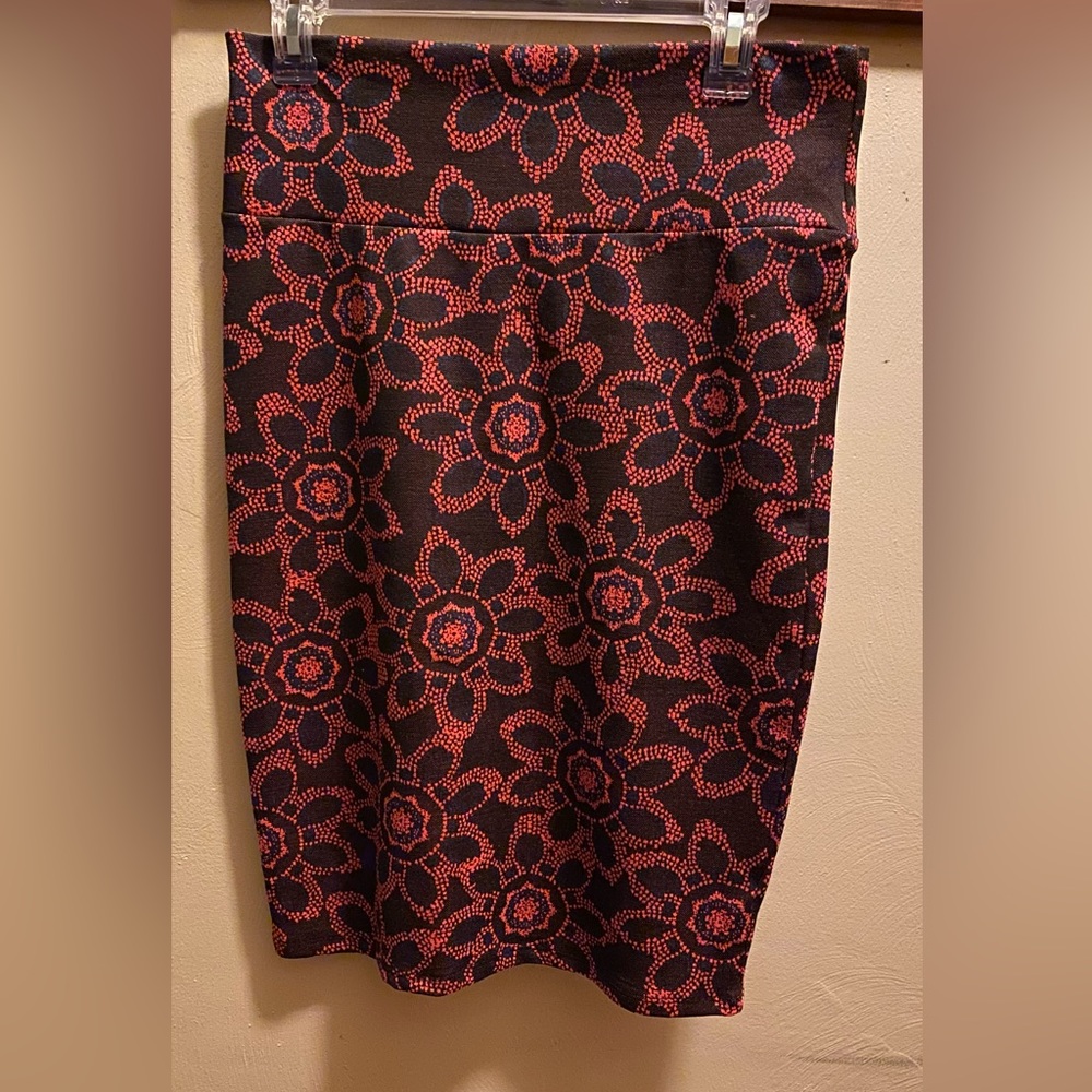 Lularoe pencil skirt, pink, blue and black. Stretchy, in great condition